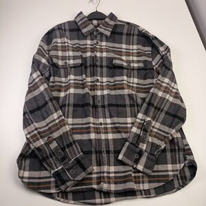 Jachs NY Mens 2XL Flannel Shirt Grey Black Orange Plaid Cotton Button Down